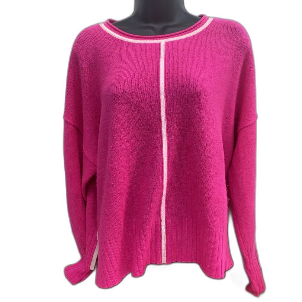 ALASHAN Size XL 100% Cashmere Crew Neck Sweater Boxy Neon Pink Luxury Designer
